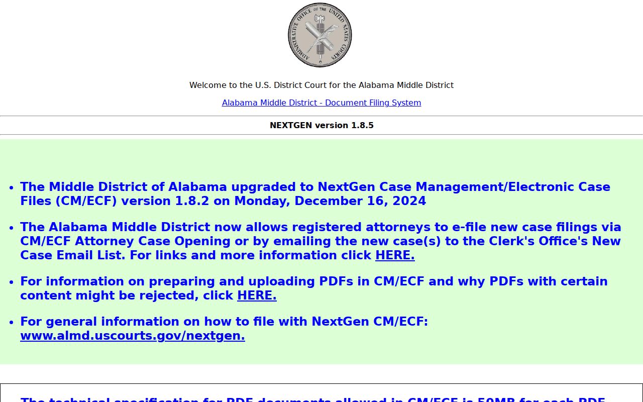 Middle District of Alabama CM ECF case system