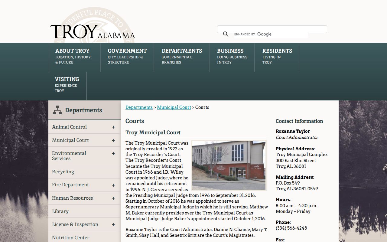 Troy court docket search and Municipal Court information