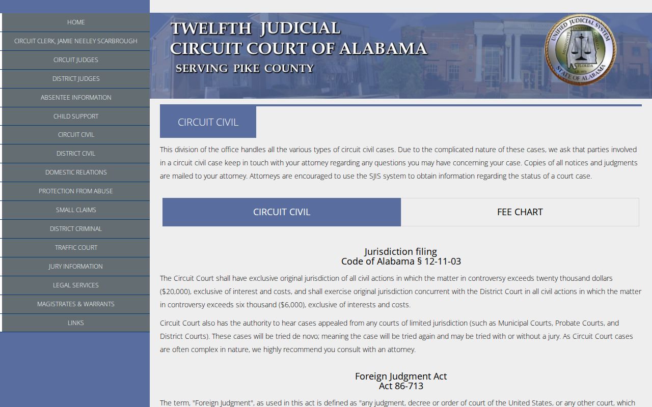 Pike County Circuit Civil docket jurisdiction and filing information