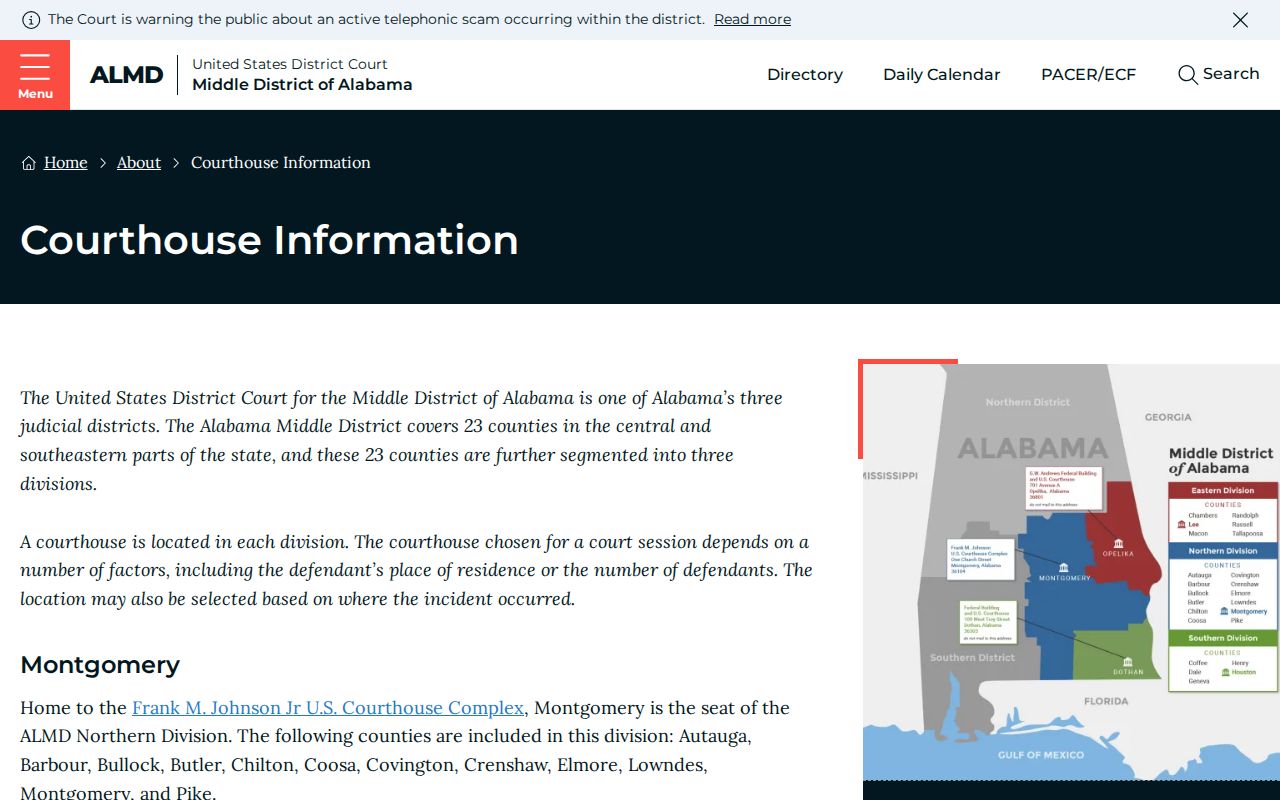 Middle District of Alabama courthouse information
