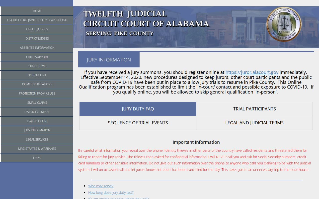 Pike County jury and courtroom information page