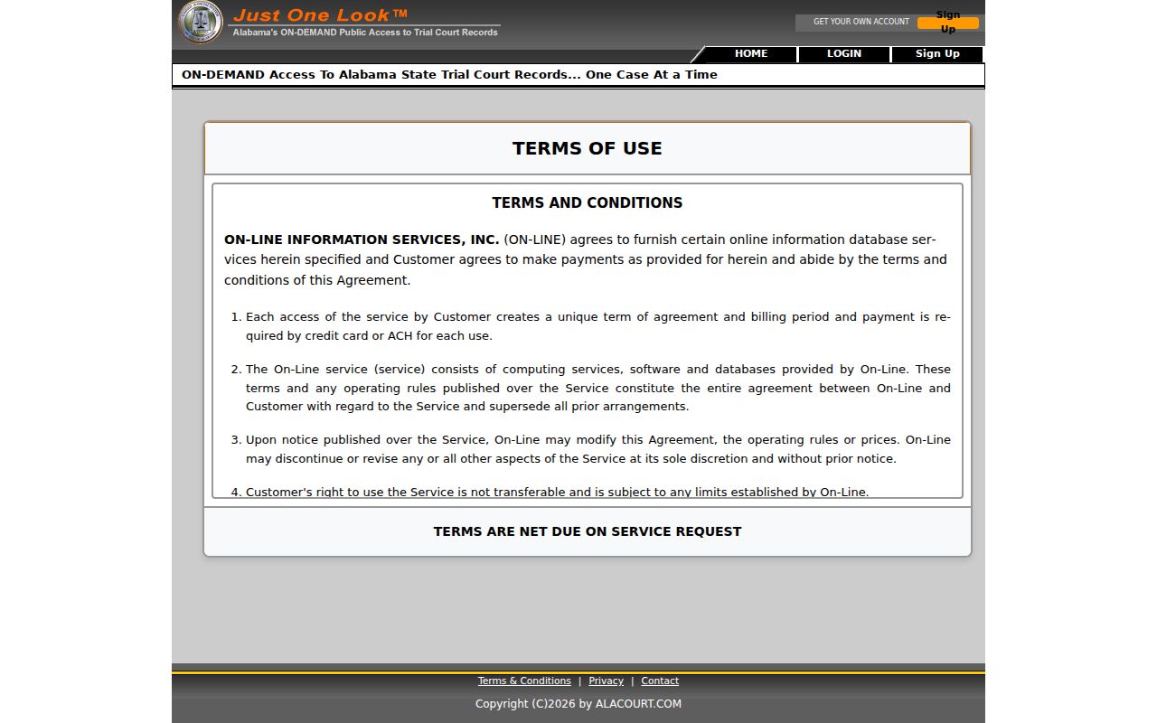 Just One Look terms and official court record notice