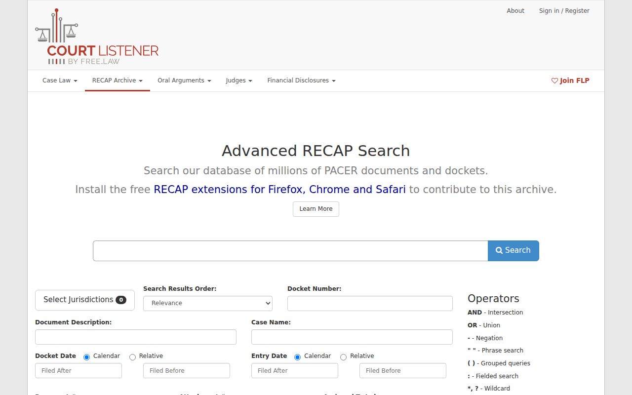 RECAP contributed federal court docket collection