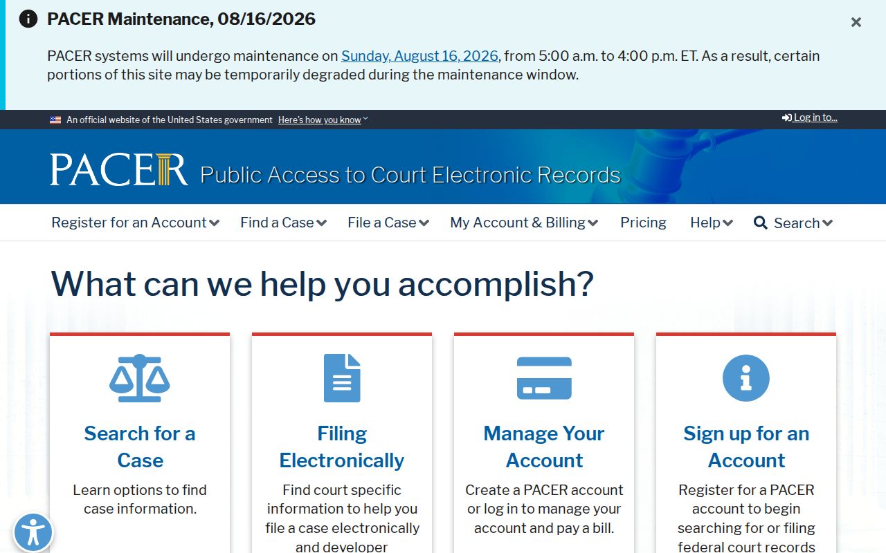 Federal court docket search for Pike County matters through PACER