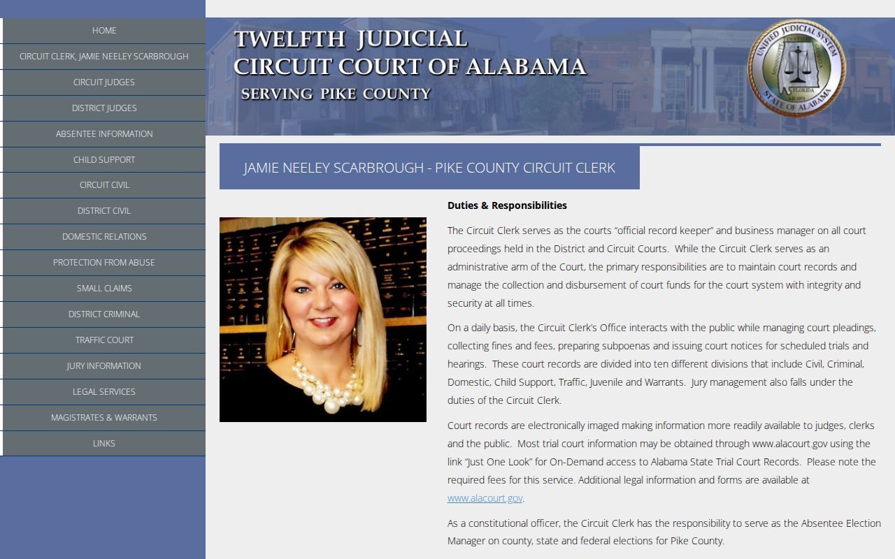 Pike County court docket record keeper and Circuit Clerk duties